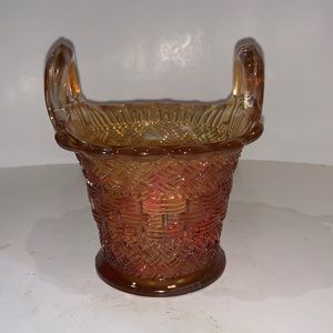 Marigold carnival glass basket